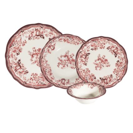 Conjunto de jantar 24 peças, porcelana, branco/rosa