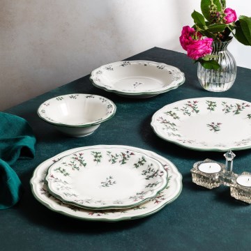 Conjunto de jantar 24 peças, porcelana, branco/verde/vermelho
