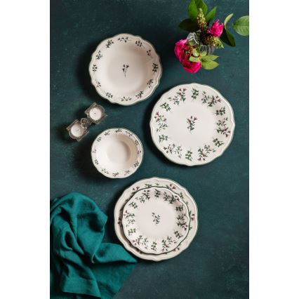 Conjunto de jantar 24 peças, porcelana, branco/verde/vermelho