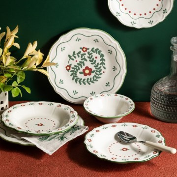 Conjunto de jantar 24 peças, porcelana multicolorida