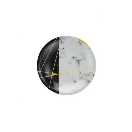 Conjunto de jantar 24 peças, porcelana, preto/branco/dourado