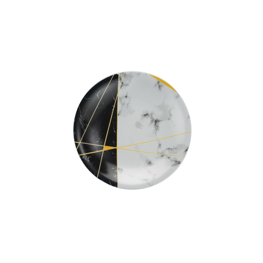 Conjunto de jantar 24 peças, porcelana, preto/branco/dourado