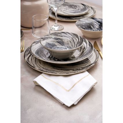 Conjunto de jantar 24 peças, preto/beje, em cerâmica