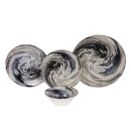 Conjunto de jantar 24 peças, preto/beje, em cerâmica