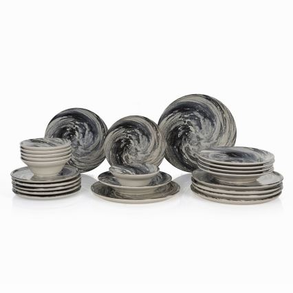 Conjunto de jantar 24 peças, preto/beje, em cerâmica