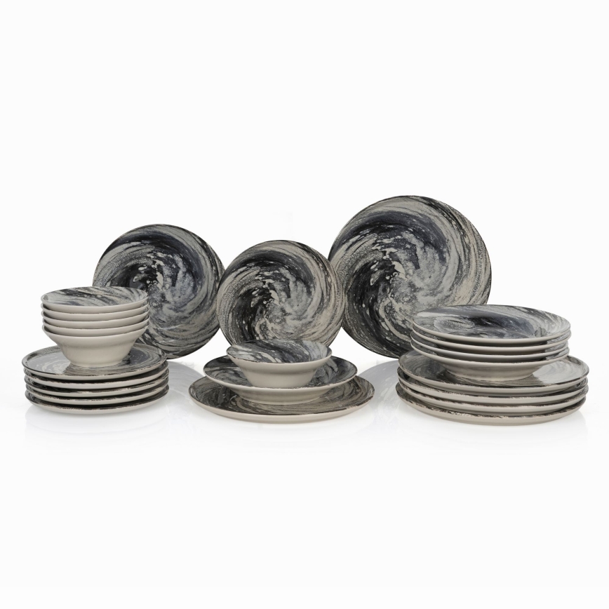 Conjunto de jantar 24 peças, preto/beje, em cerâmica