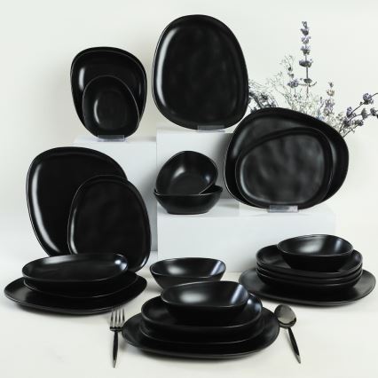 Conjunto de jantar 24 peças preto/grés
