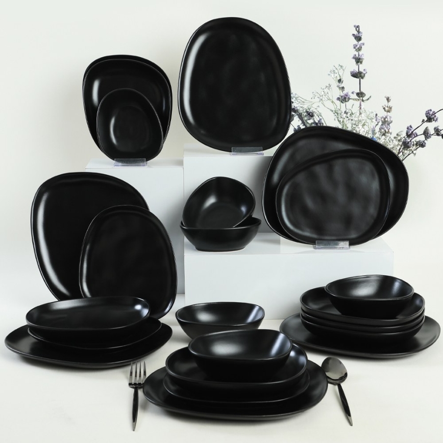 Conjunto de jantar 24 peças preto/grés