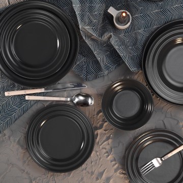 Conjunto de jantar 24 peças preto/porcelana