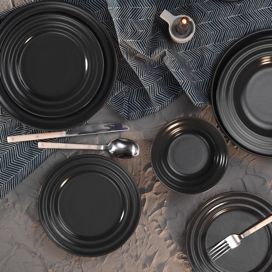 Conjunto de jantar 24 peças preto/porcelana
