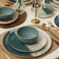 Conjunto de jantar 24 peças turquesa/creme/grés