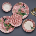 Conjunto de jantar 24 peças vermelho/verde/branco/cerâmica
