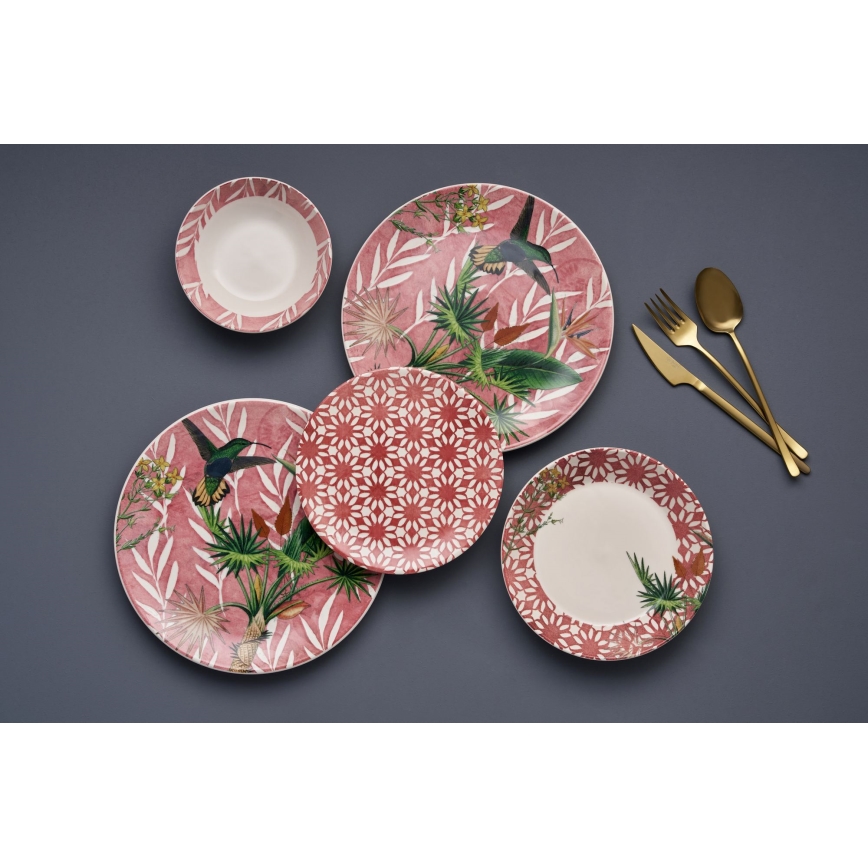 Conjunto de jantar 24 peças vermelho/verde/branco/cerâmica