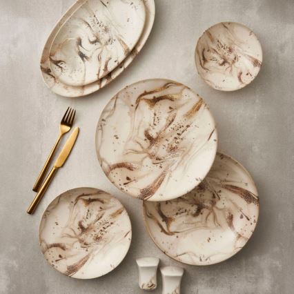 Conjunto de jantar 26 peças bege/castanho/porcelana