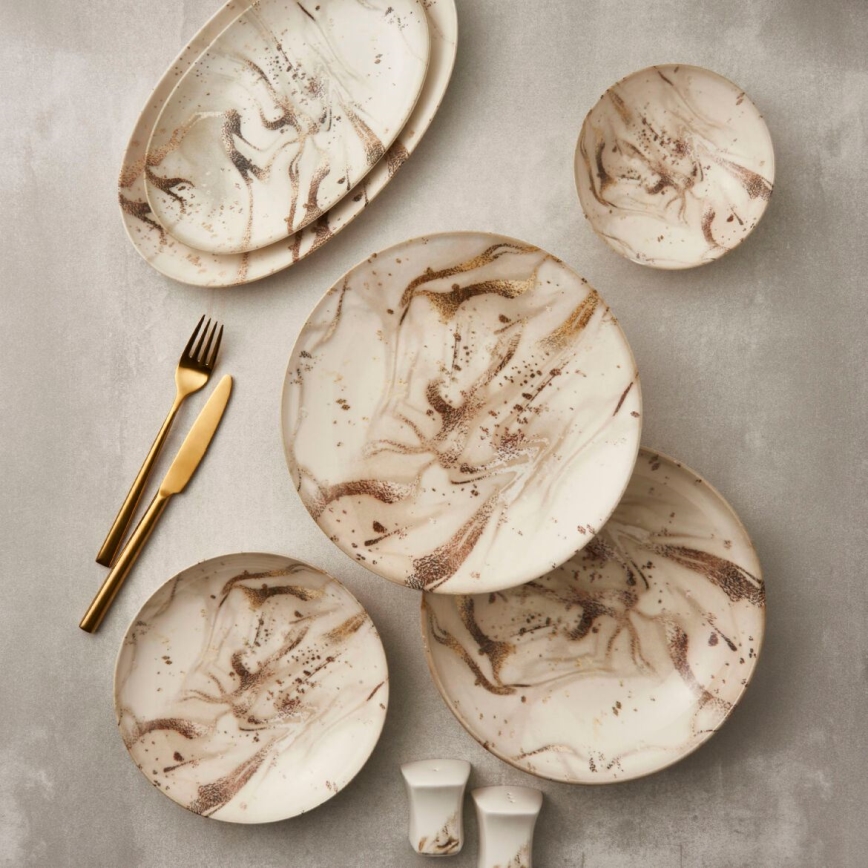 Conjunto de jantar 26 peças bege/castanho/porcelana