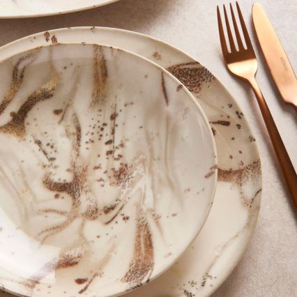 Conjunto de jantar 26 peças bege/castanho/porcelana