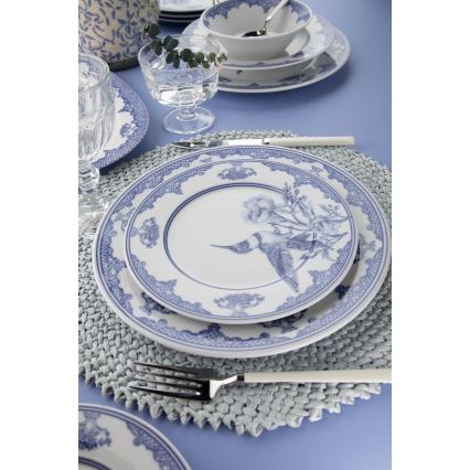 Conjunto de jantar 26 peças branco/azul/porcelana