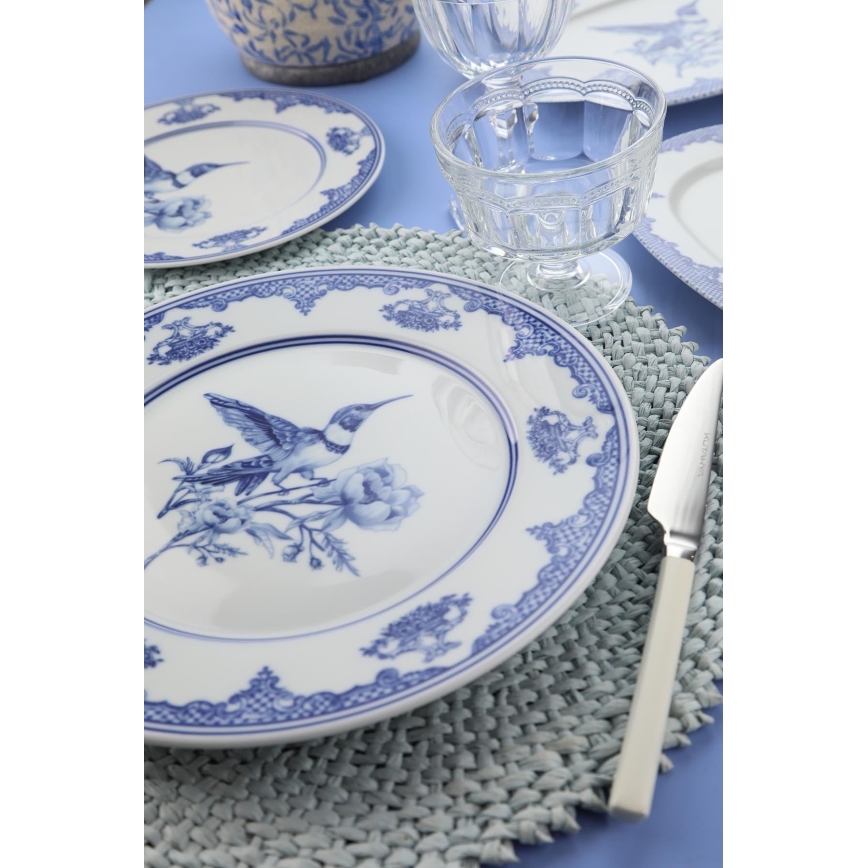 Conjunto de jantar 26 peças branco/azul/porcelana