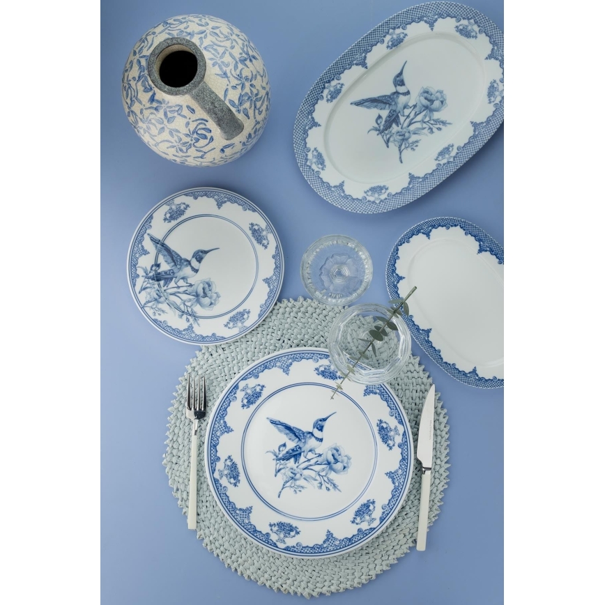 Conjunto de jantar 26 peças branco/azul/porcelana