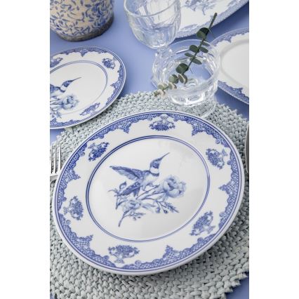 Conjunto de jantar 26 peças branco/azul/porcelana
