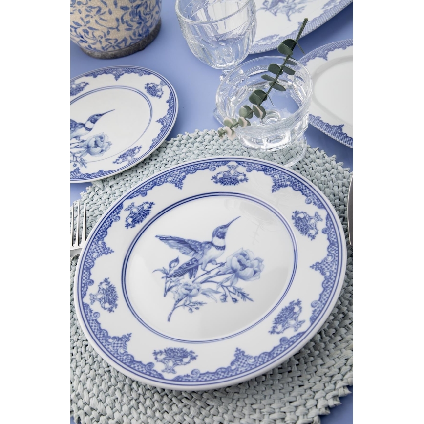 Conjunto de jantar 26 peças branco/azul/porcelana
