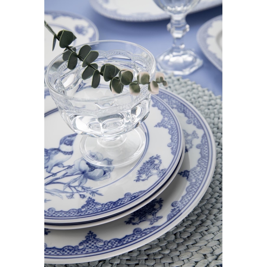 Conjunto de jantar 26 peças branco/azul/porcelana