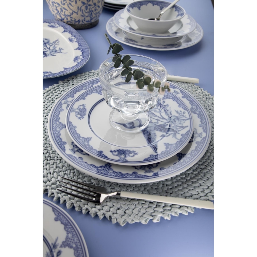 Conjunto de jantar 26 peças branco/azul/porcelana