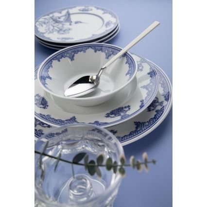 Conjunto de jantar 26 peças branco/azul/porcelana