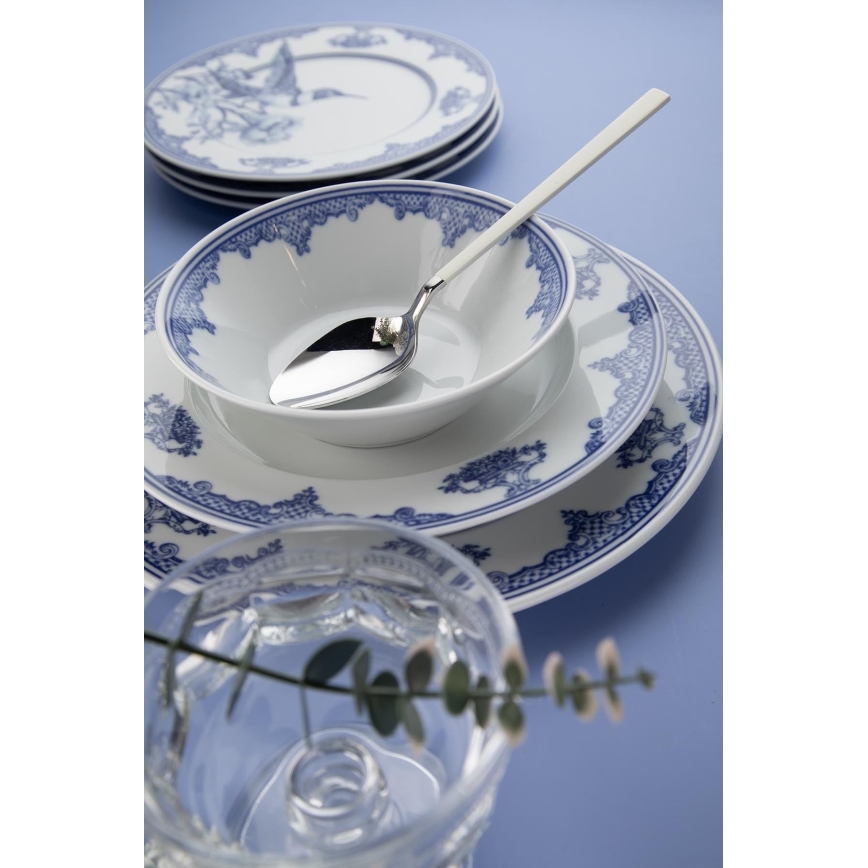 Conjunto de jantar 26 peças branco/azul/porcelana