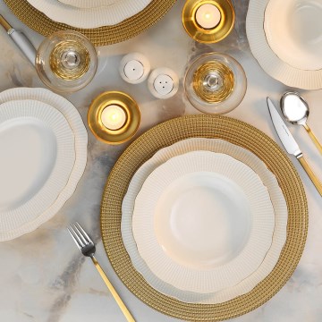 Conjunto de jantar 26 peças branco/dourado/porcelana