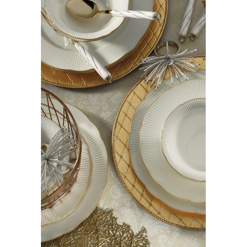 Conjunto de jantar 26 peças branco/dourado/porcelana