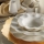 Conjunto de jantar, 26 peças, branco/dourado, porcelana