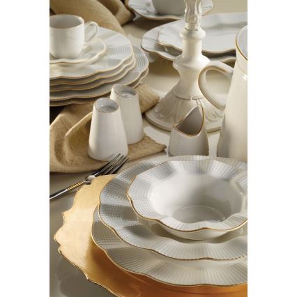 Conjunto de jantar, 26 peças, branco/dourado, porcelana