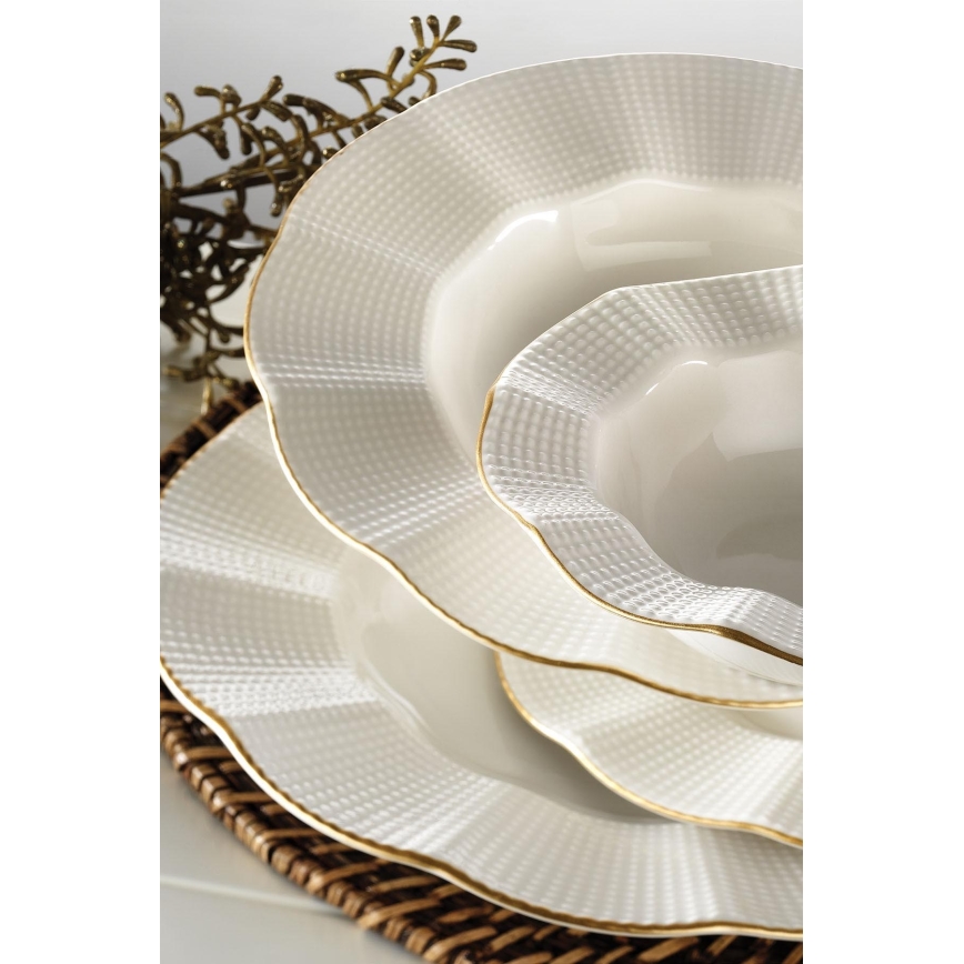 Conjunto de jantar, 26 peças, branco/dourado, porcelana
