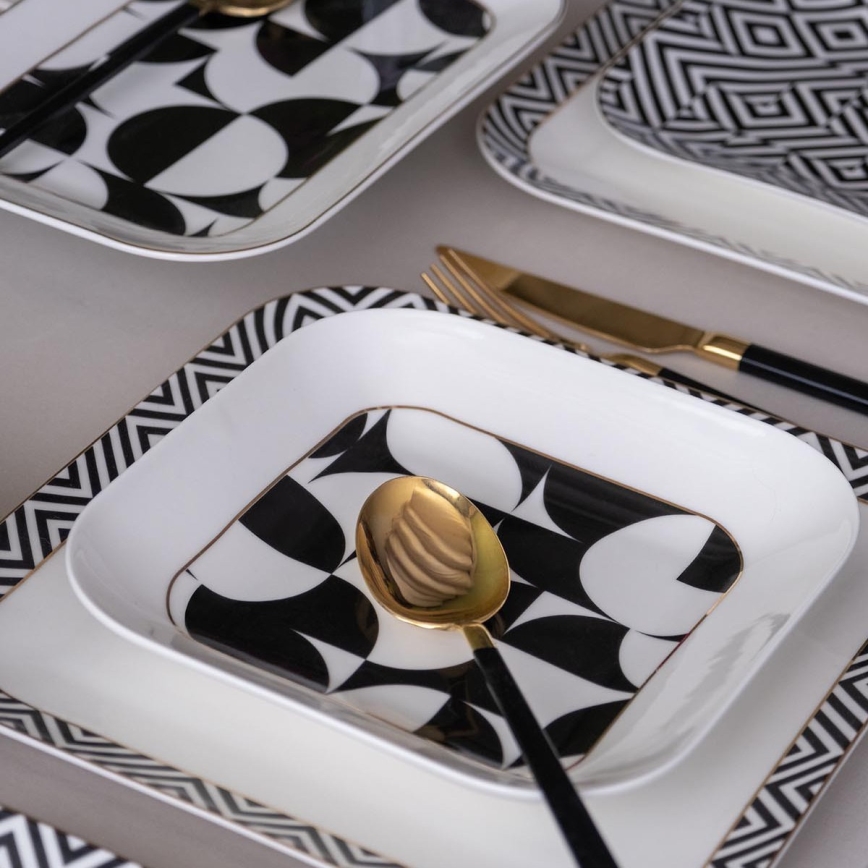 Conjunto de jantar 26 peças branco/preto/porcelana