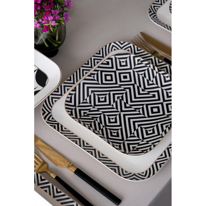 Conjunto de jantar 26 peças branco/preto/porcelana