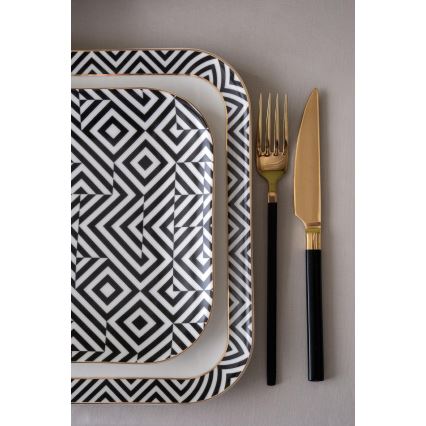 Conjunto de jantar 26 peças branco/preto/porcelana