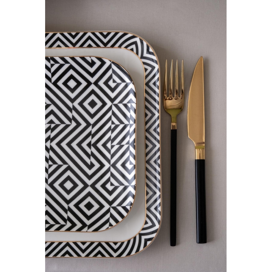 Conjunto de jantar 26 peças branco/preto/porcelana