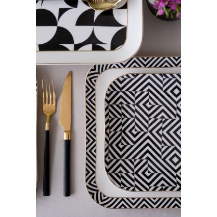 Conjunto de jantar 26 peças branco/preto/porcelana