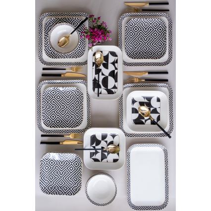 Conjunto de jantar 26 peças branco/preto/porcelana