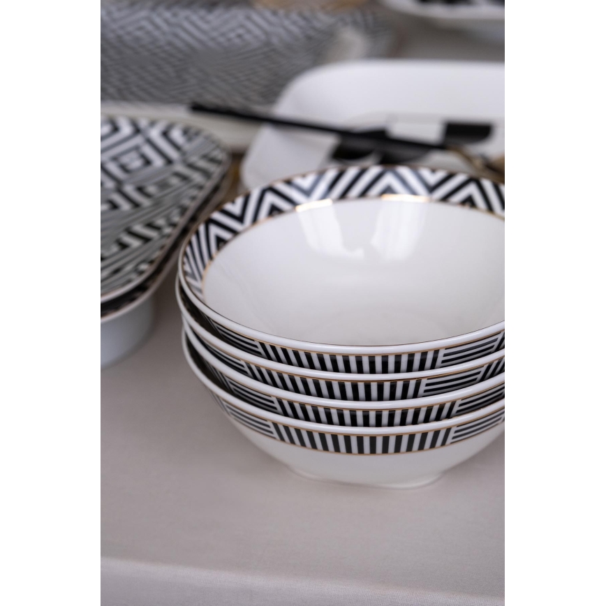 Conjunto de jantar 26 peças branco/preto/porcelana