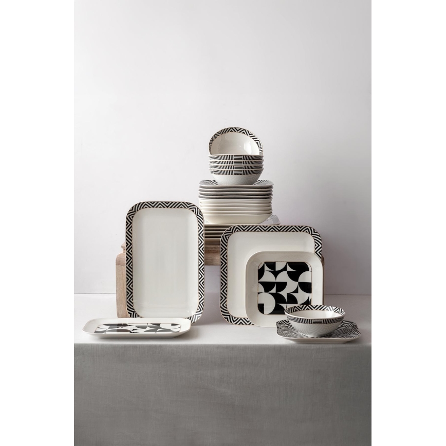 Conjunto de jantar 26 peças branco/preto/porcelana