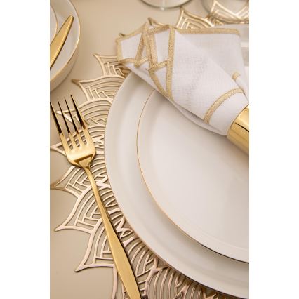 Conjunto de jantar 26 peças — porcelana branca com acabamento dourado