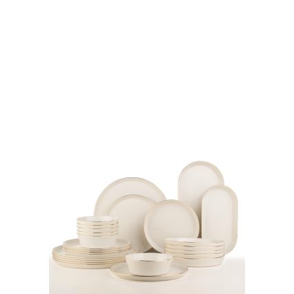 Conjunto de jantar 26 peças — porcelana branca com acabamento dourado