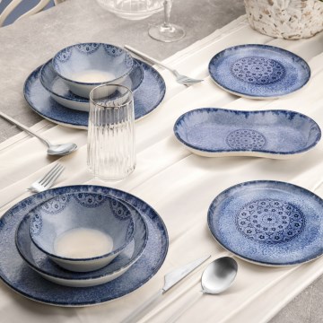 Conjunto de jantar 27 peças azul/porcelana