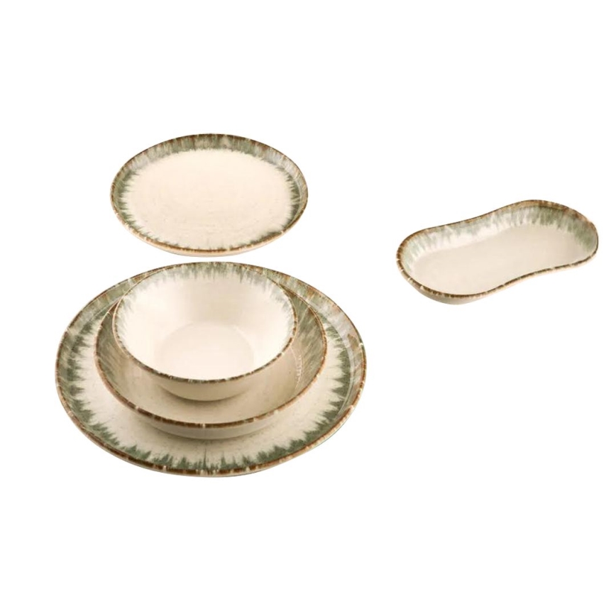 Conjunto de jantar 27 peças bege/marrom em porcelana