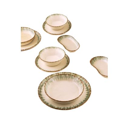 Conjunto de jantar 27 peças bege/marrom em porcelana