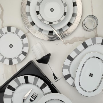 Conjunto de jantar 27 peças, branco/cinzento, em porcelana