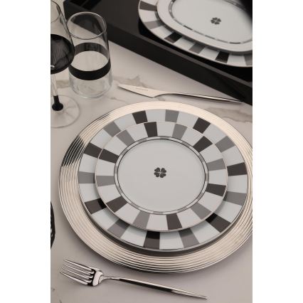 Conjunto de jantar 27 peças, branco/cinzento, em porcelana