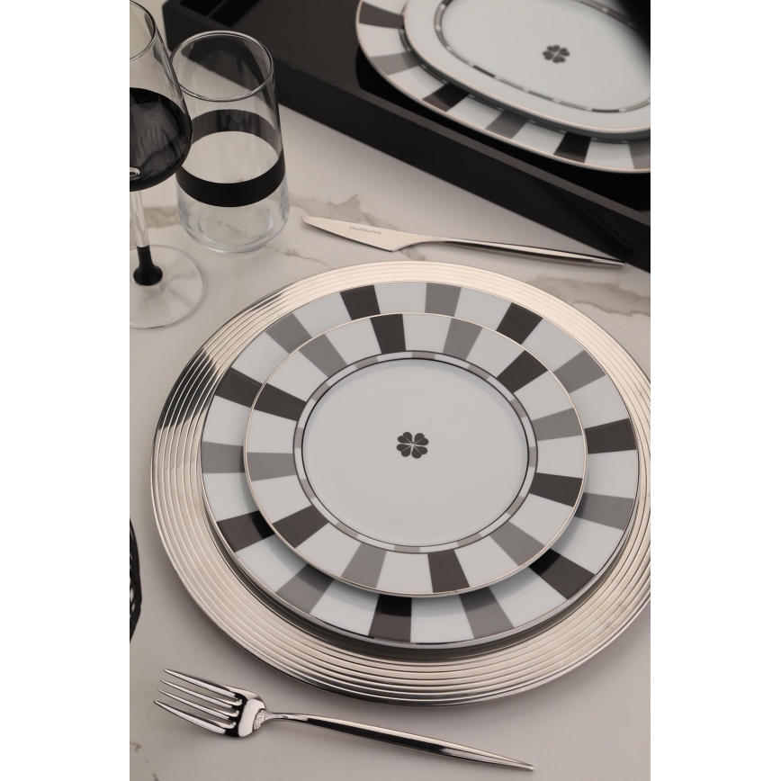 Conjunto de jantar 27 peças, branco/cinzento, em porcelana